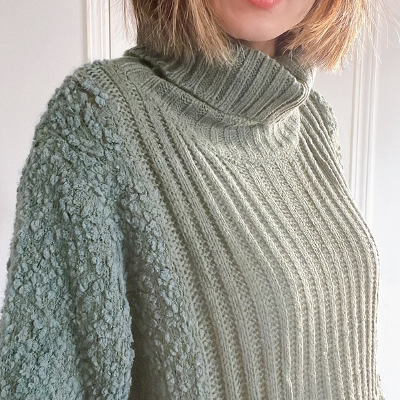 020 Cozy Green Cowl Neck Boucle Knit Sweater Top - Picture 10 of 11